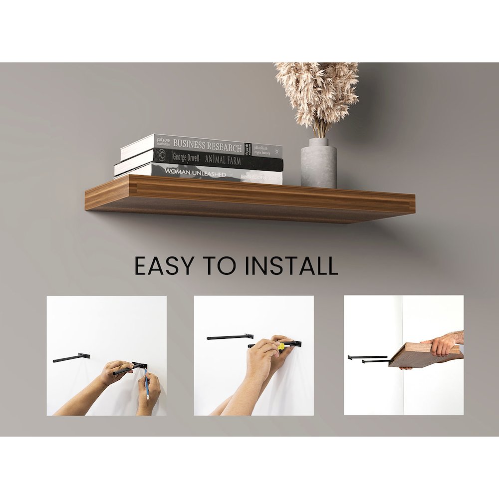 Ecco 31.5" Wide Floating Shelves Set Of 2, Shelves For Wall Decor, Walnut. Picture 4