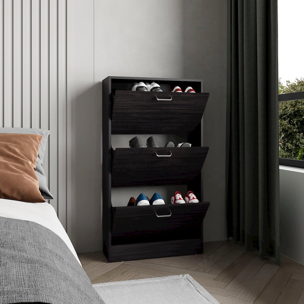 Inola High Pull Down Shoe Rack, Shoe Storage, Entryway, Bedroom, Black. Picture 5