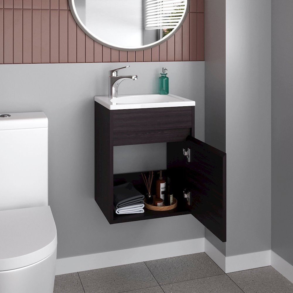 Bathroom Vanity With Single Door And Open Shelf, Black. Picture 5