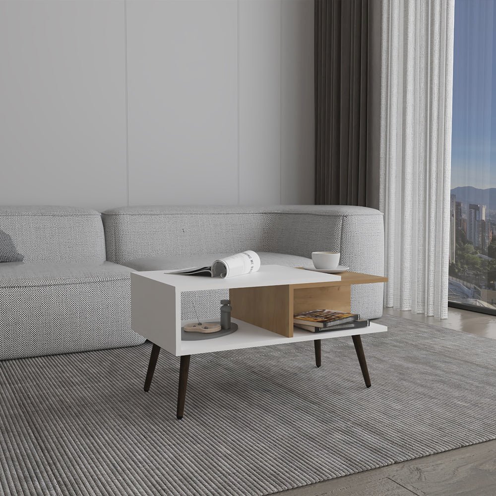 Aranjuez 29" Wide Coffee Table Natural Oak - White - Black MDF. Picture 5