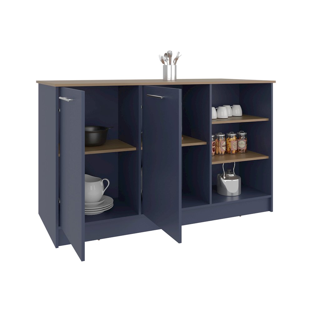 Kitchen Island, Three Open Shelves, Two Cabinets Doors, Natural Oak. Picture 2