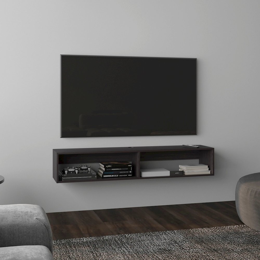 Eco Floating 59" Wide Tv Stand Dark Walnut MDF. Picture 3