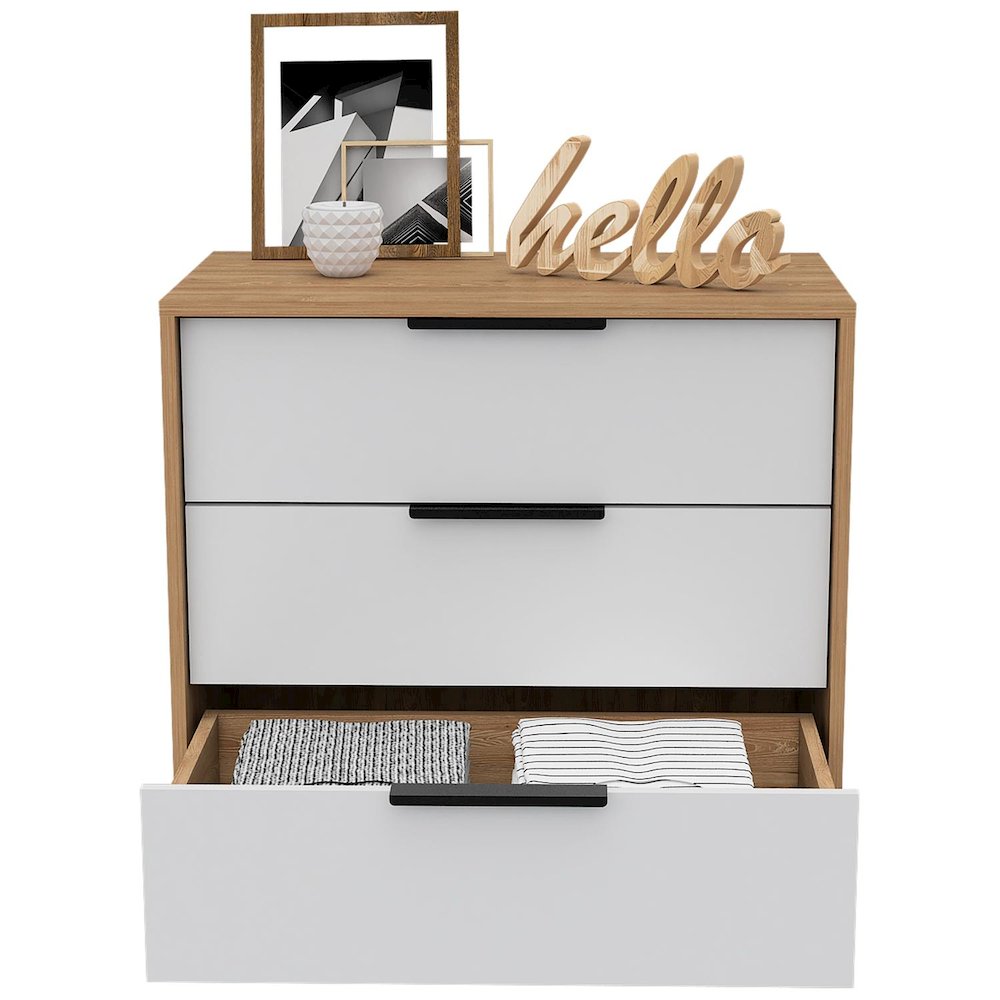 Kaia Three Drawer Dresser White / Pine MDF. Picture 2