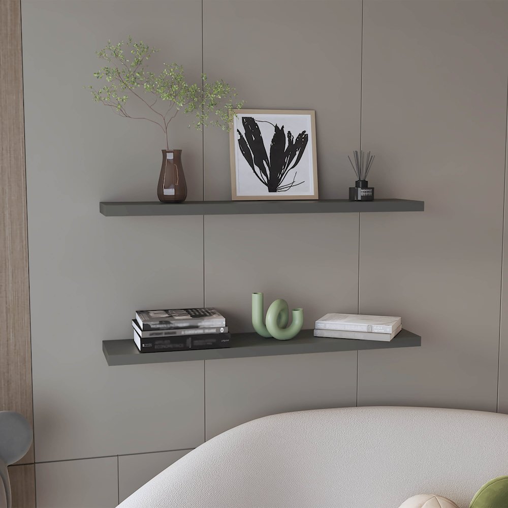 Ecco 47" Wide Floating Shelves Set of 2 Matt Gray MDF. Picture 4