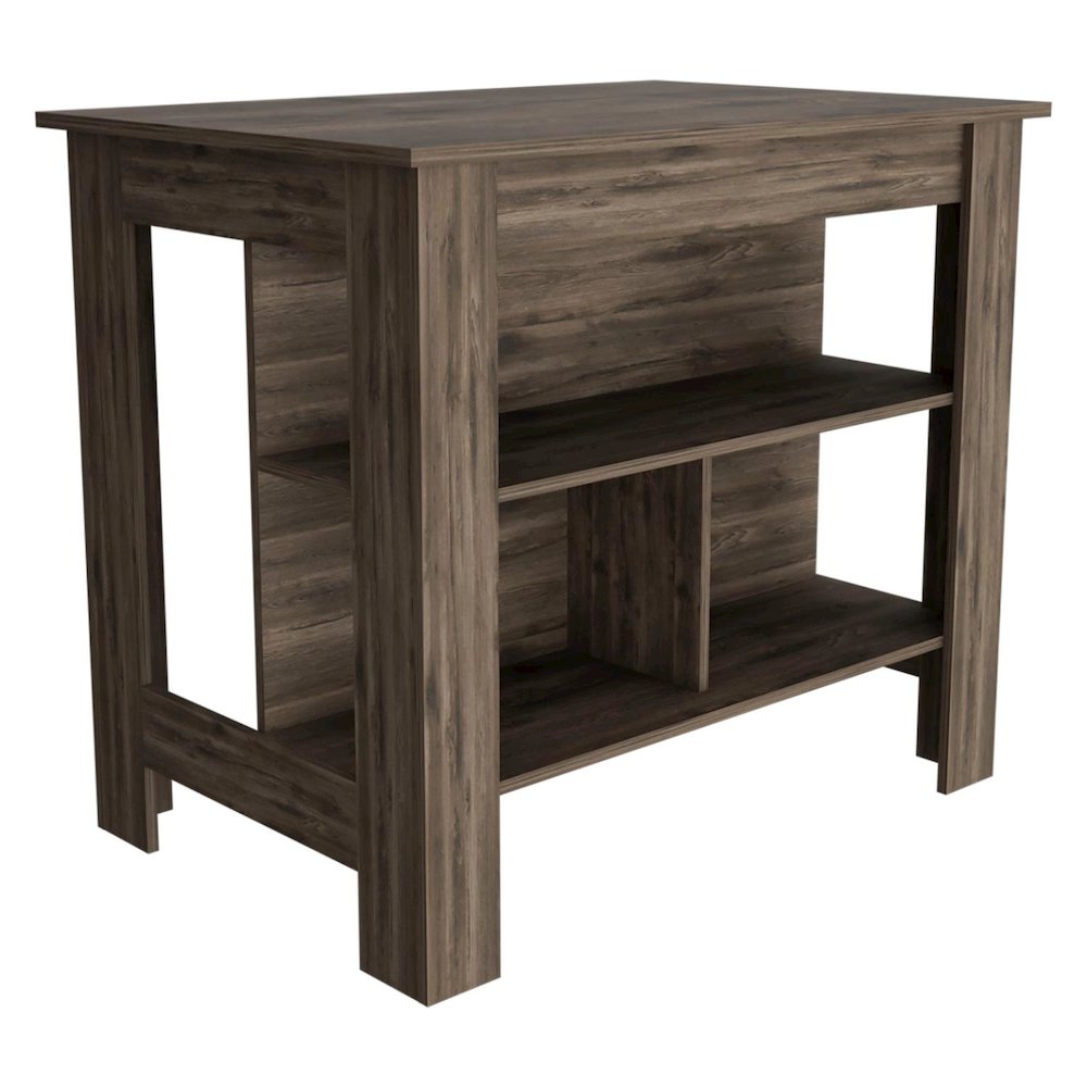 Cala Kitchen Island, Four Legs, Three Shelves Dark Brown / Onyx. Picture 2