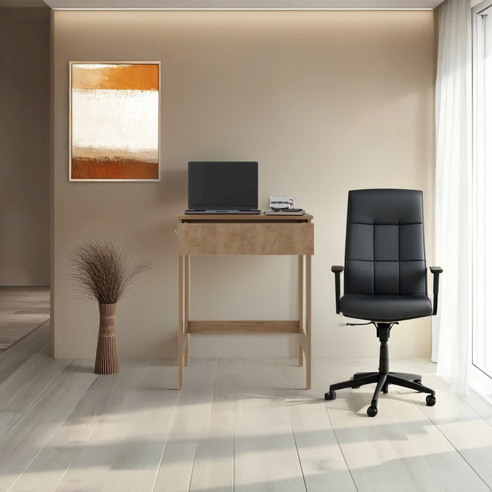 Hills Computer Desk With 2 Side Shelves And Spacious Worksurface, Natural Oak. Picture 5