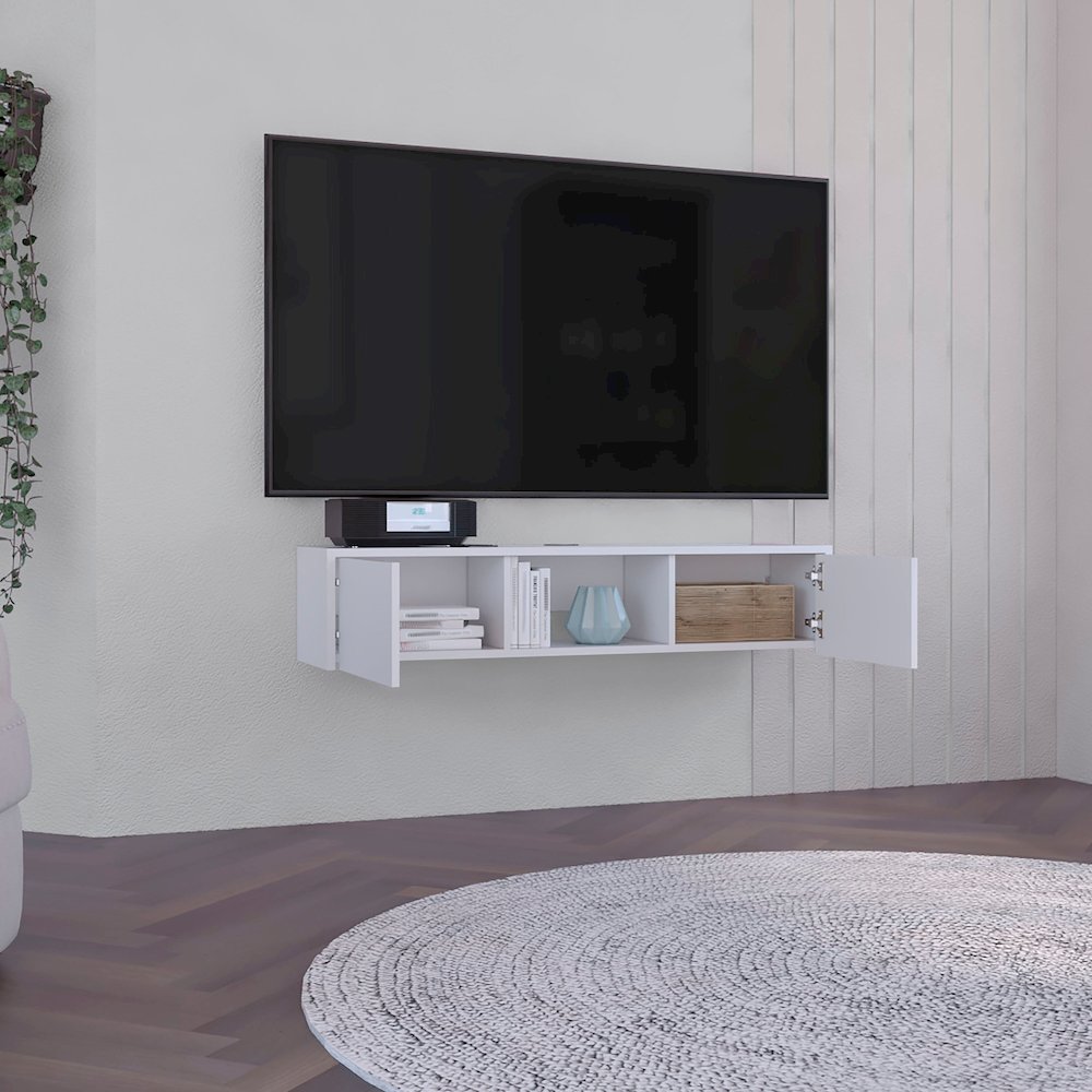 Glen Floating TV Stand White MDF. Picture 5