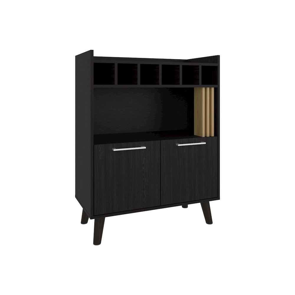 Vance 40" High Bar Cabinet Natural Oak - Black MDF. Picture 1