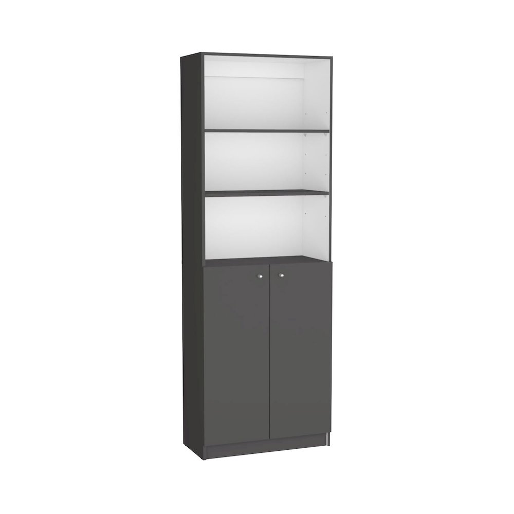 Home 2-Door Bookcase Matt Gray / White MDF. Picture 1
