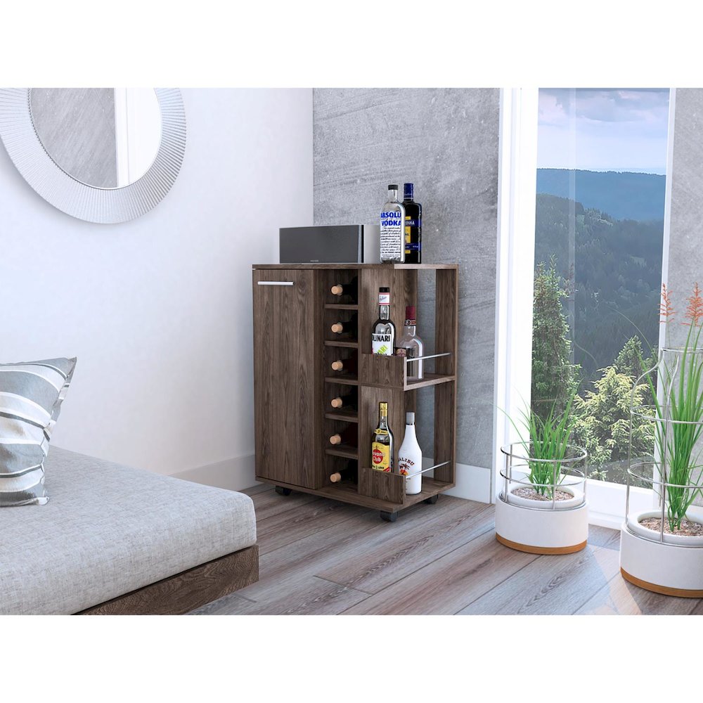 Bar Cart Dark Walnut MDF. Picture 3