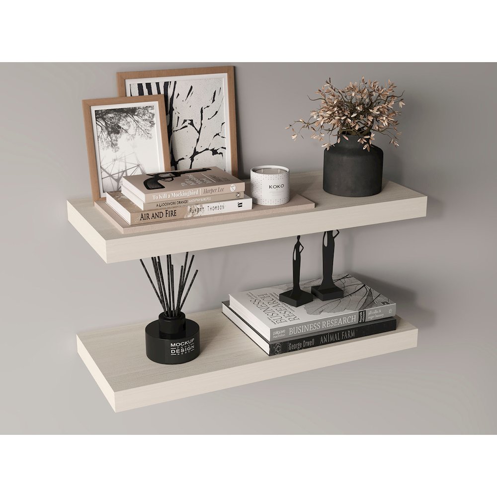 31.5" Wide Floating Shelves Set Of 2, Shelves For Wall Decor, White Washed Oak. Picture 1