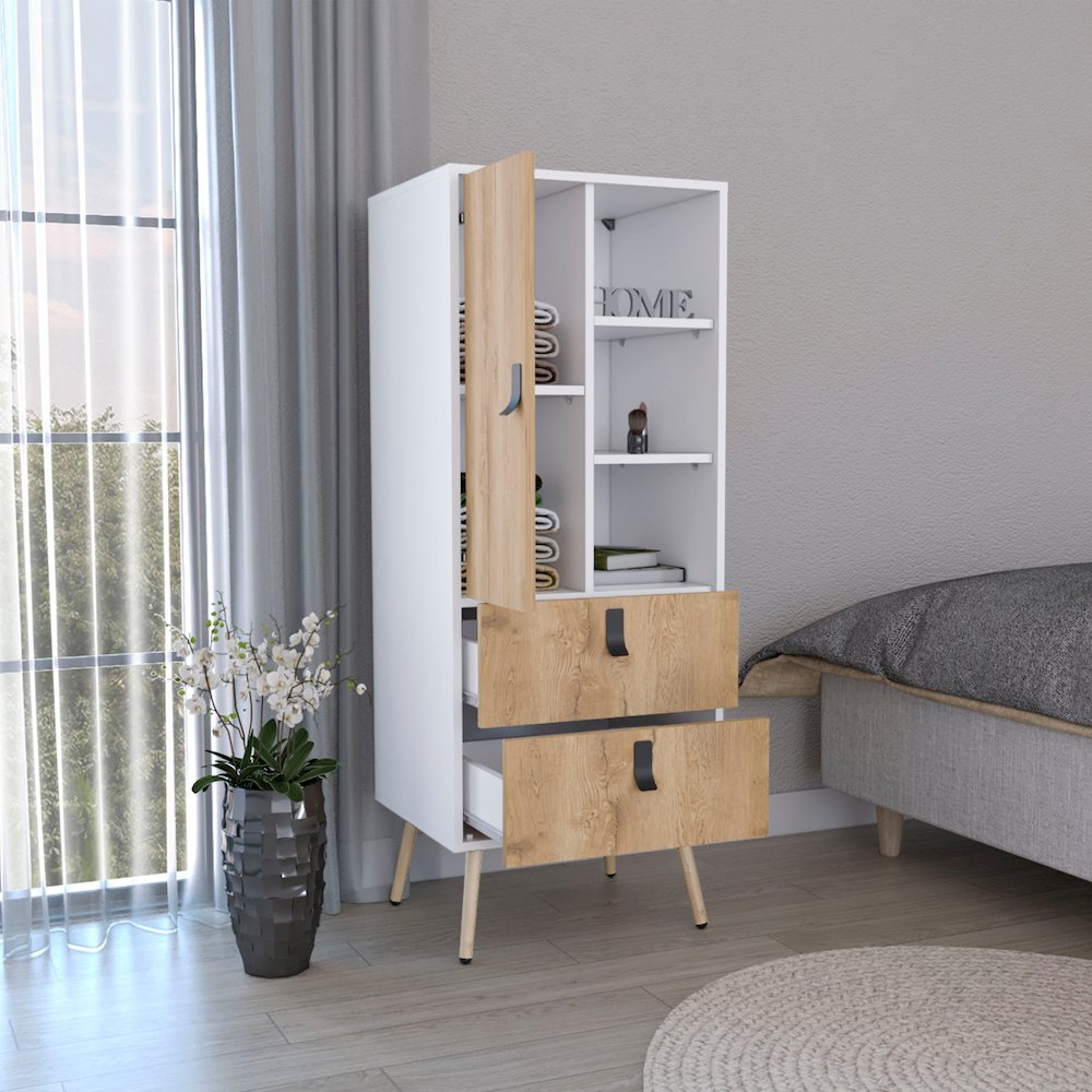 Huna Tall Dresser White / Macadamia MDF. Picture 3