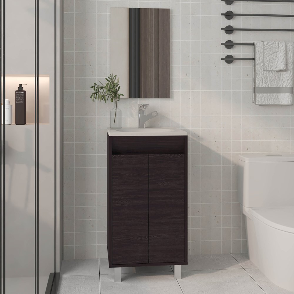 Brady Mirror Bathroom Cabinet , One Door, Two Shelves, Black. Picture 4