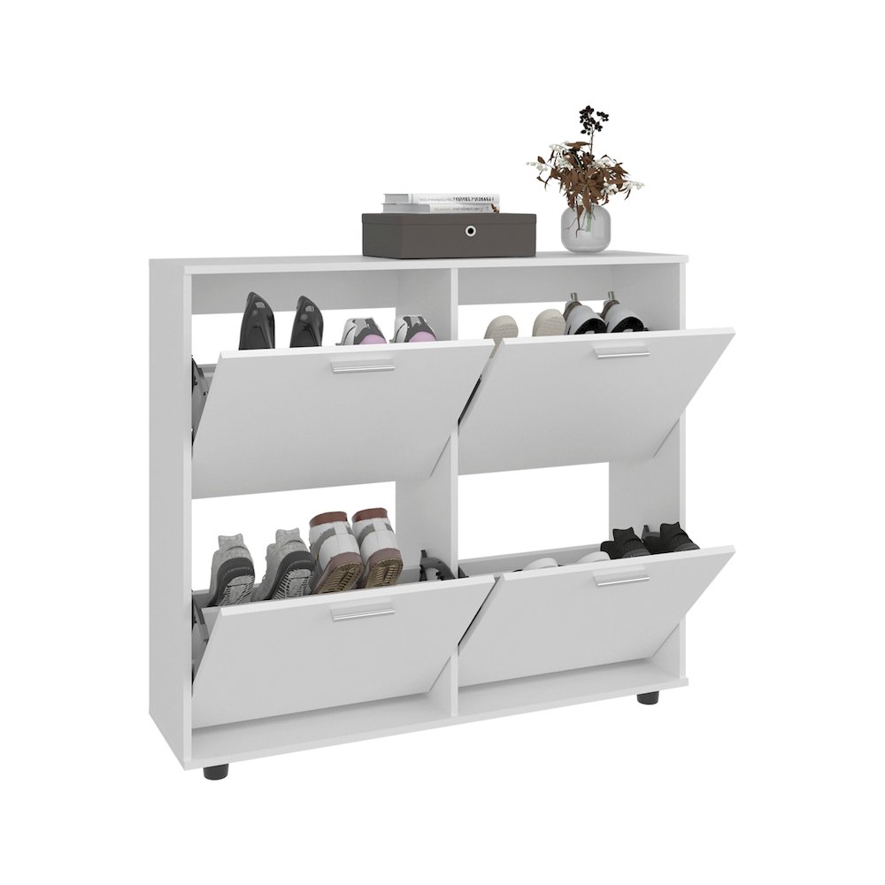 Opal 4-Door Shoe Rack Cabinet With Multiple Shelves, Footwear Storage, White. Picture 2