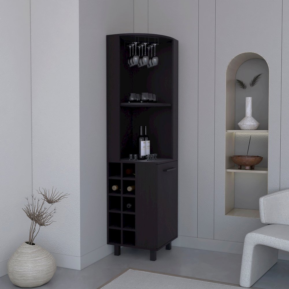 Kaia Corner Bar Cabinet Black Wengue MDF. Picture 3