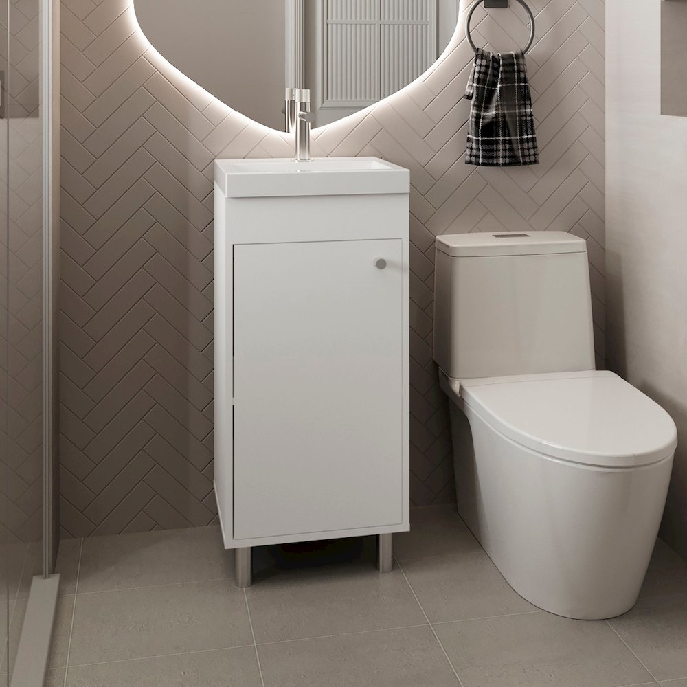 Freestandin Bathroom Vanity With One Door, Two Shelves, Sink Base Cabinet, White. Picture 4