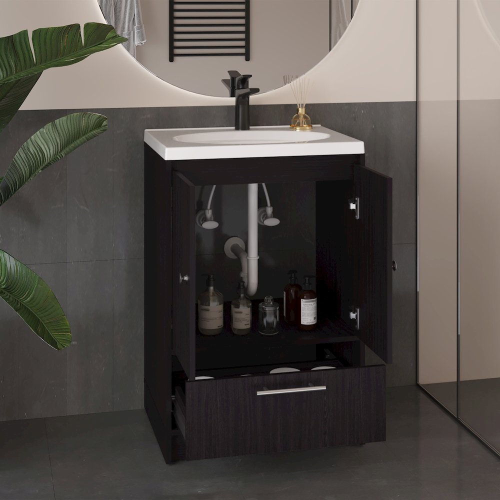 Tuhome Bathroom Vanity with Two Doors, Madison Black MDF. Picture 4