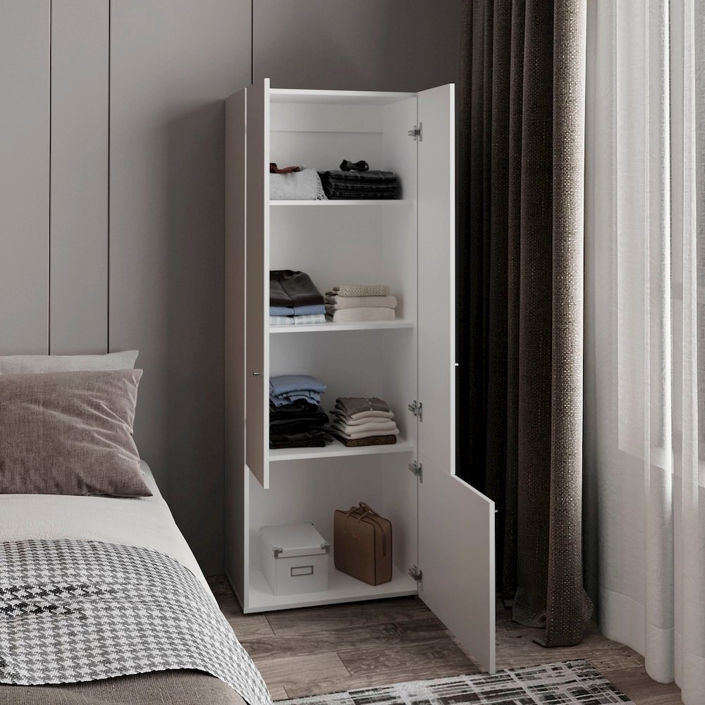 3 Door Closet System with Hanging Rod and interior Shelves, White. Picture 5