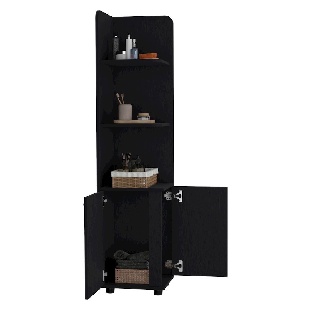 Malibu Corner Linen Cabinet Black MDF. Picture 1
