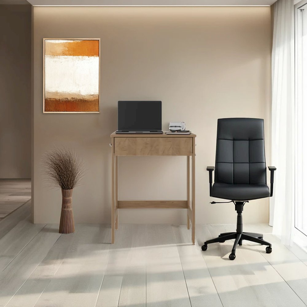 Hills Computer Desk With 2 Side Shelves And Spacious Worksurface, Natural Oak. Picture 4