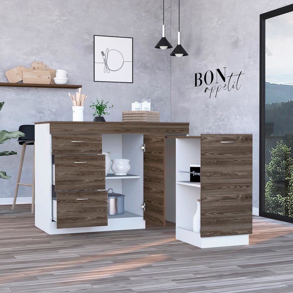 Grecia Kitchen Island White / Dark Walnut MDF. Picture 2