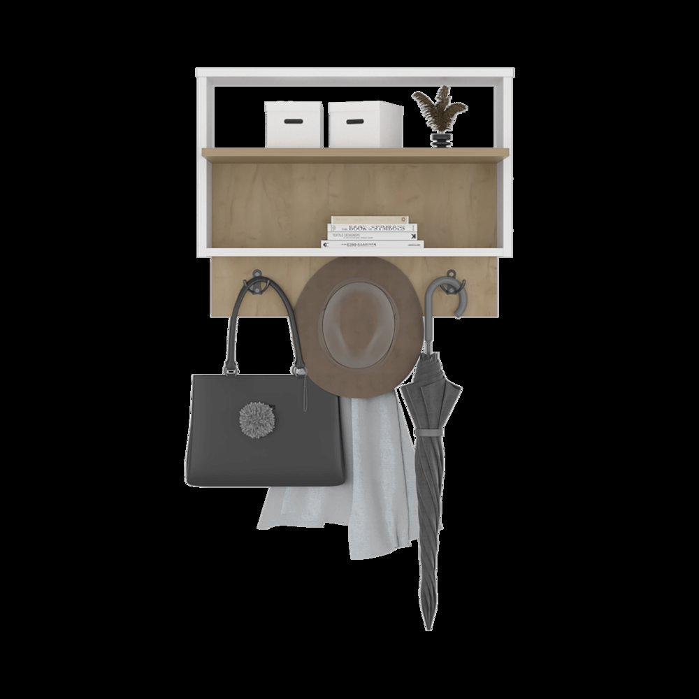 Console Table with Open Shelf, Slim Design, Storage Solution, White, Natural Oak. Picture 5