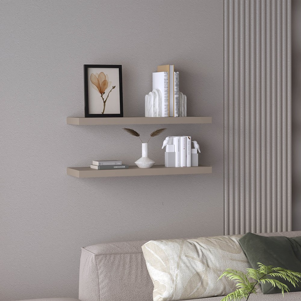 Ecco 31.5" Wide Floating Shelves Set of 2 Taupe MDF. Picture 3