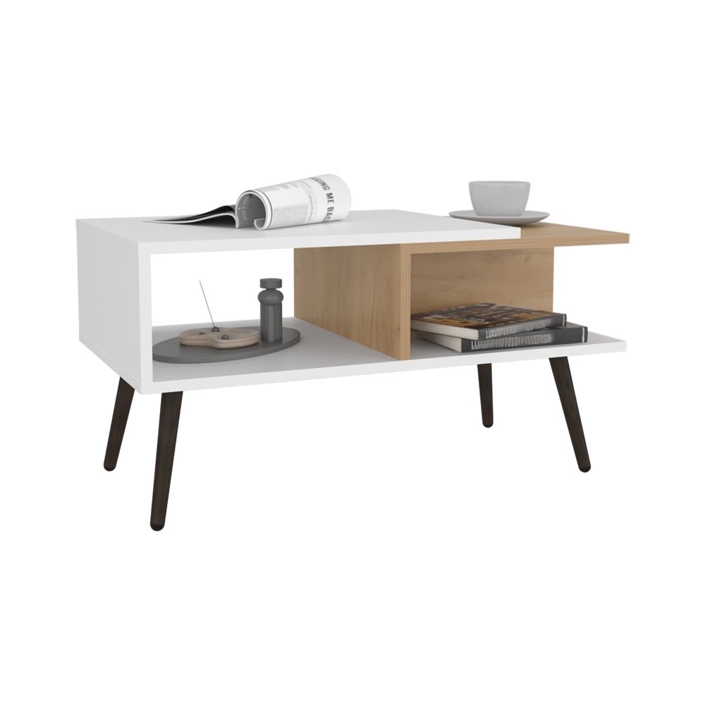 Aranjuez 29" Wide Coffee Table Natural Oak - White - Black MDF. Picture 2