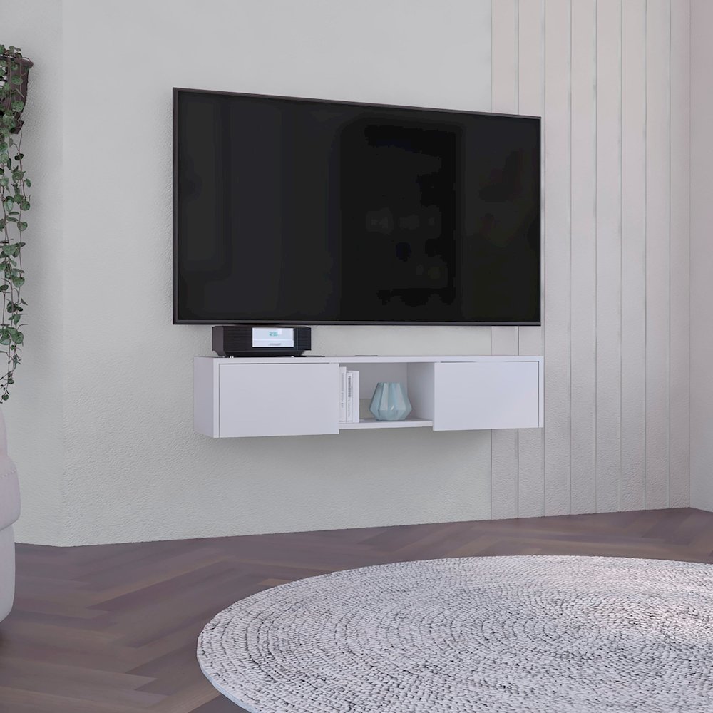 Glen Floating TV Stand White MDF. Picture 3