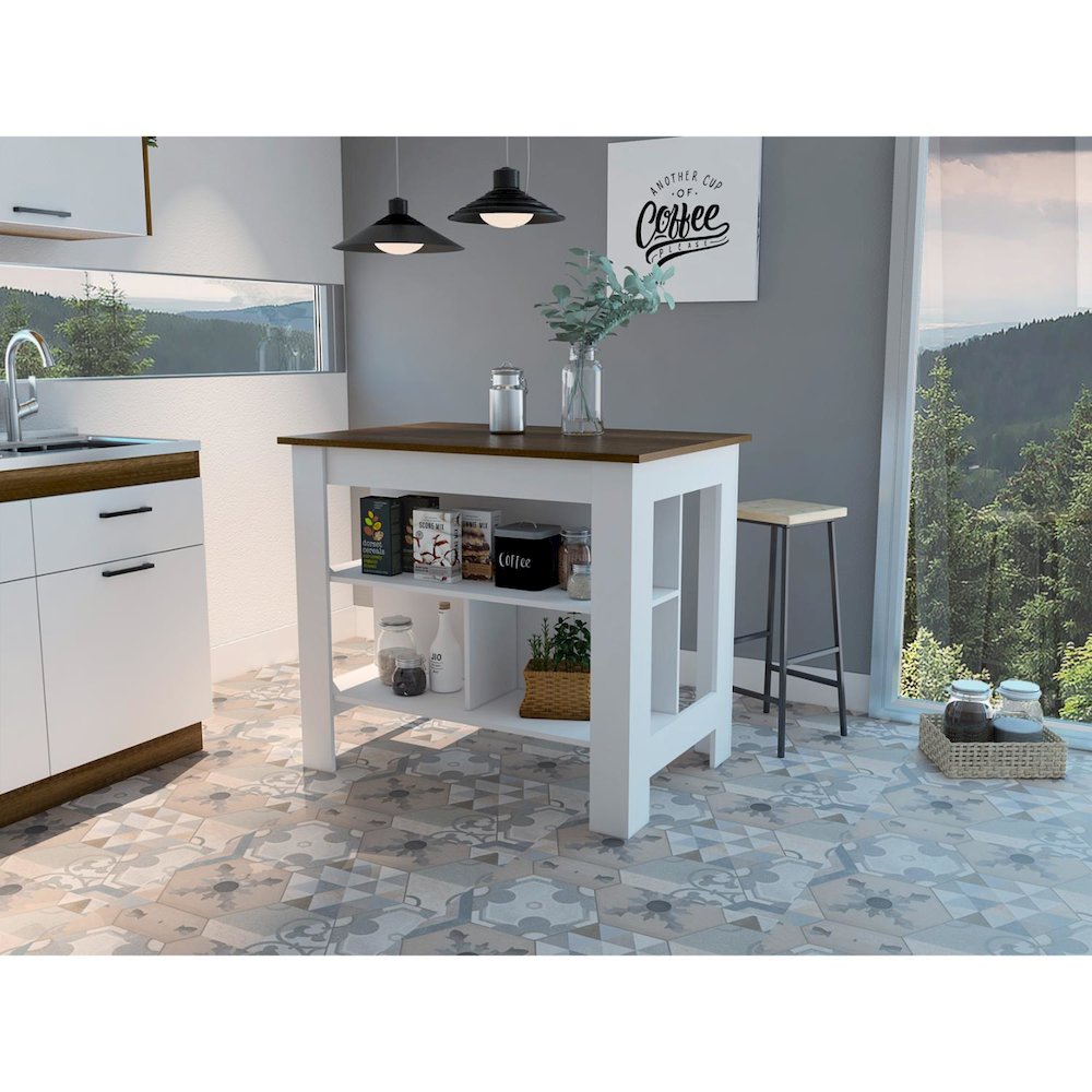 Cala Kitchen Island White / Walnut MDF. Picture 3