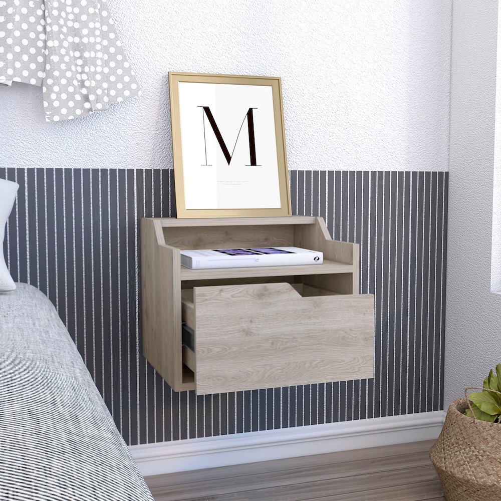 Busan Floating Nightstand Light Grey MDF. Picture 5