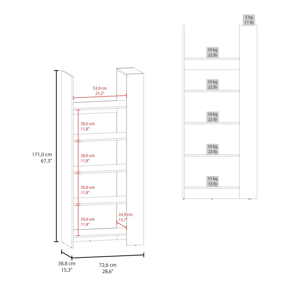 Woodstock Bookcase, Vertical Design, Freestanding Storage Unit, Stained Walnut. Picture 3