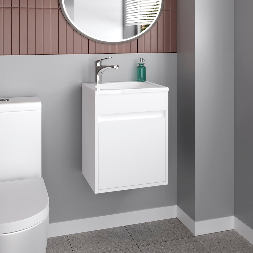 Wide Floating Bathroom Vanity, Resin Sink Compact Wall-Mounted Design, White. Picture 4