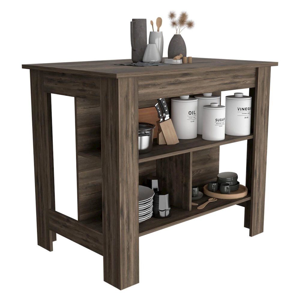 Cala Kitchen Island, Four Legs, Three Shelves Dark Brown. Picture 3