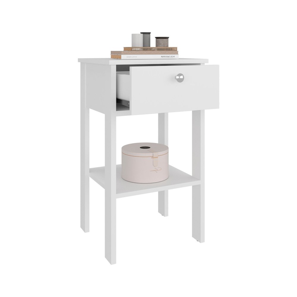 Newcastle Nightstand With One Drawer And Open Shelf, Modern Bedside Table, White. Picture 2