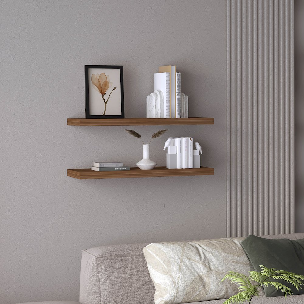 Ecco 31.5" Wide Floating Shelves Set of 2 Mahogany MDF. Picture 3