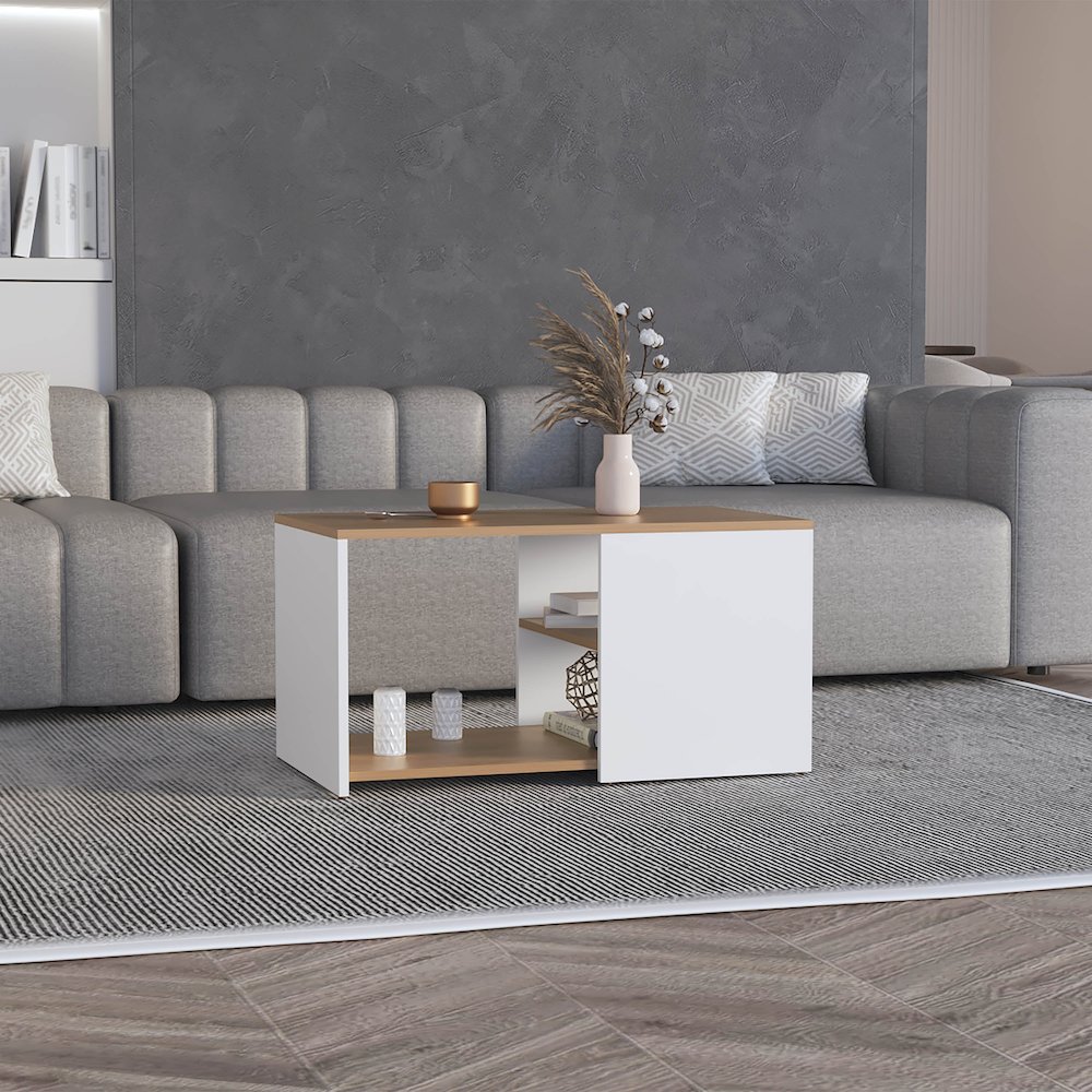 Adele 31" Wide Coffee Table Natural Oak - White MDF. Picture 4