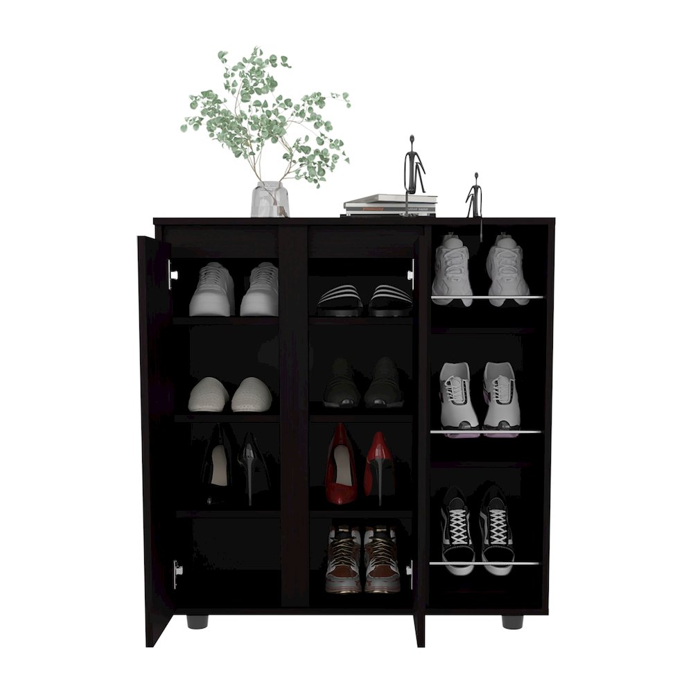 Houck Shoe Rack with 3 Side Tiers, Compact Storage, Black. Picture 2