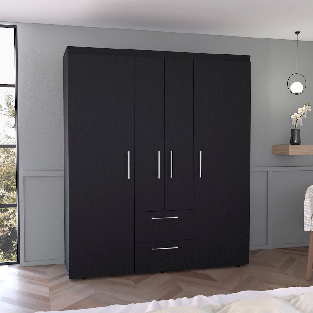 Bariloche 4-Door Armoire Black MDF. Picture 4
