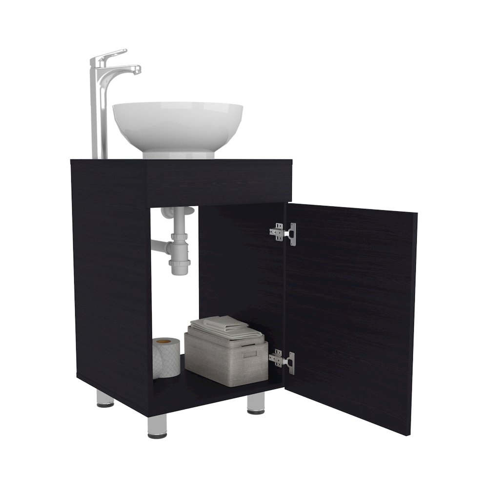 18" Wide Free Standing One Door Vanity, With Vessel Porcelain Sink, Black. Picture 2