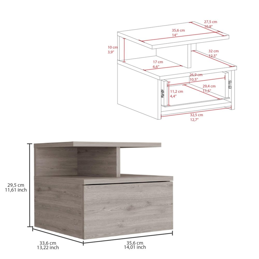 Adele Floating Nightstand Light Gray MDF. Picture 4