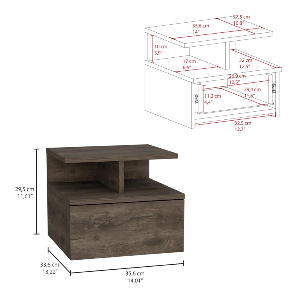 Adele Floating Nightstand Dark Walnut MDF. Picture 4