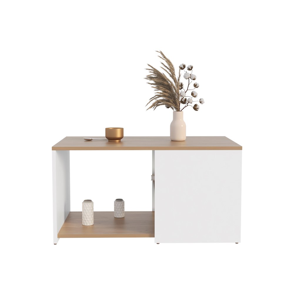 Adele 31" Wide Coffee Table Natural Oak - White MDF. Picture 2