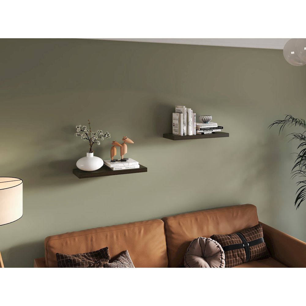 Ecco 31.5" Wide Floating Shelves Set Of 2, Shelves For Wall Decor, Dark Oak. Picture 2