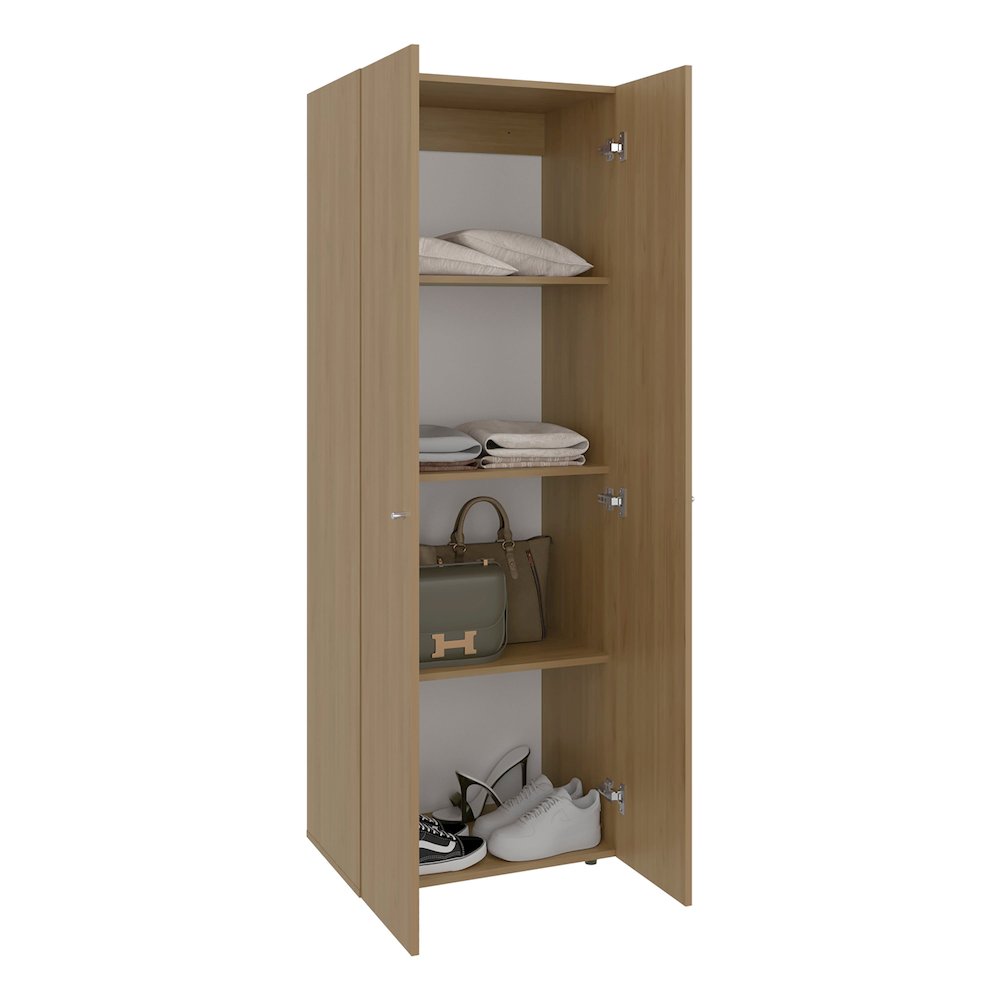 2 Door Closet System, Four Fixed Shelves, Compact Wardrobe, Natural Oak. Picture 1