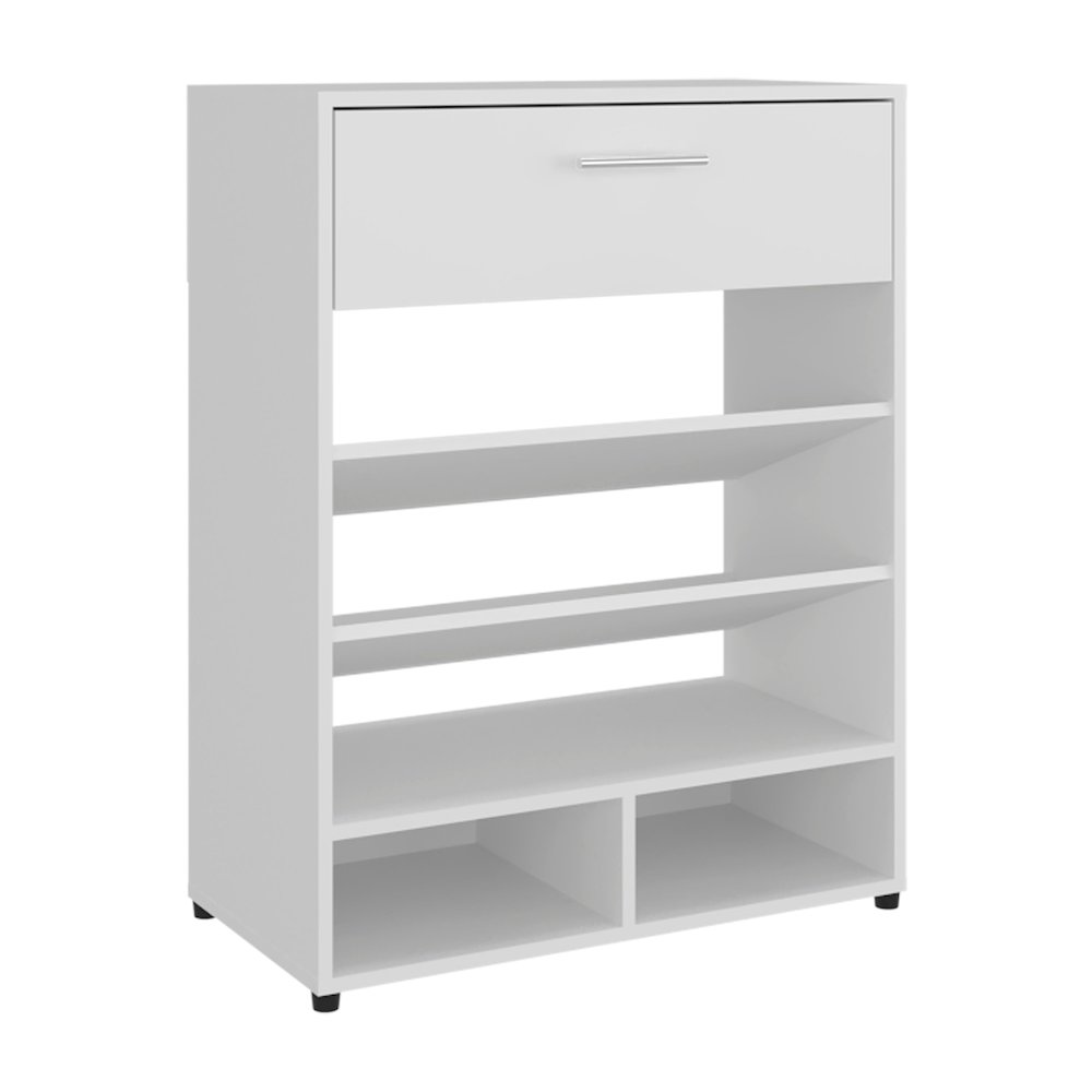 Alpine Shoe Rack, 3-Tier, One Drawer, Five Shelves, Shoe Storage, White. Picture 2