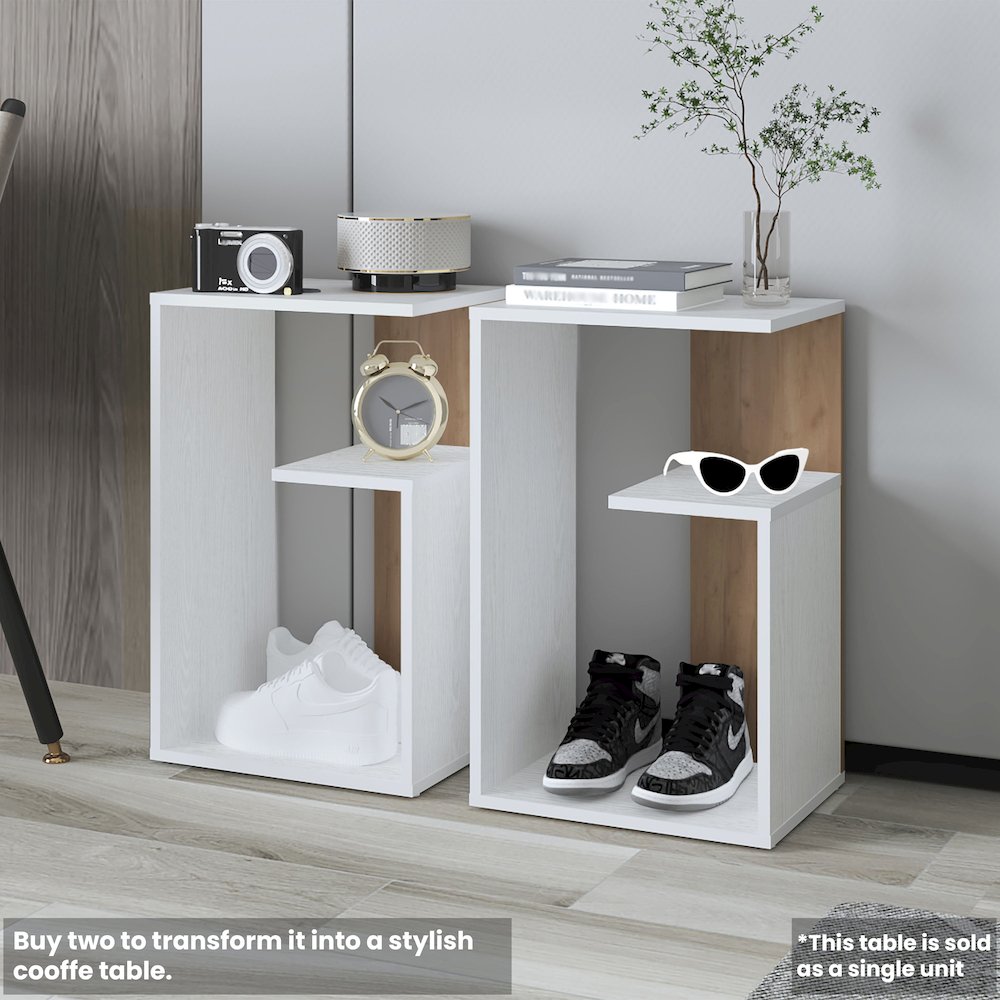 Everet 25" High Side Table White - Natural Oak MDF. Picture 5