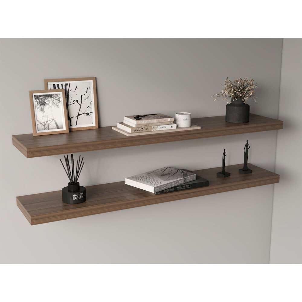 Ecco 47" Wide Floating Shelves Set Of 2, Shelves For Wall Decor, light brown. Picture 4