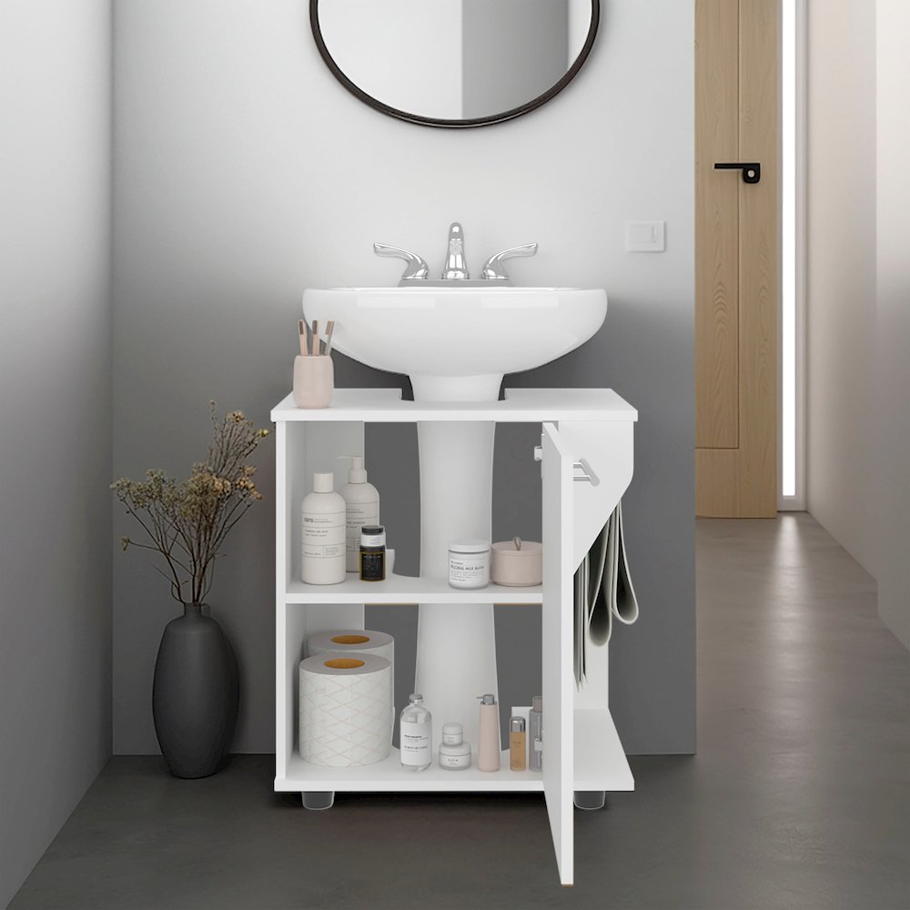 Under Sink Cabinet, Double Door Storage with Open Back, White. Picture 5