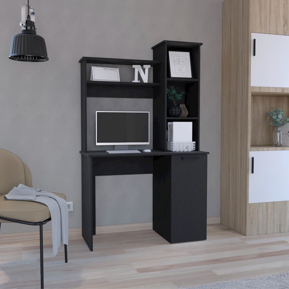 Carson Computer Desk with Hutch Black MDF. Picture 3